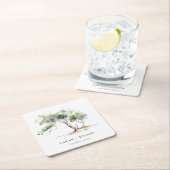 ミニマルシンプル水彩植物樹結婚林 スクエアペーパーコースター (インサイチュ)