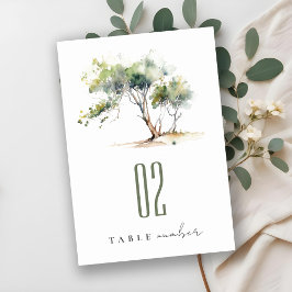 ミニマルシンプル水彩植物樹結婚林 テーブルナンバー