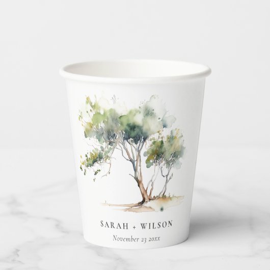 ミニマルシンプル水彩植物樹結婚林 紙コップ (裏面)