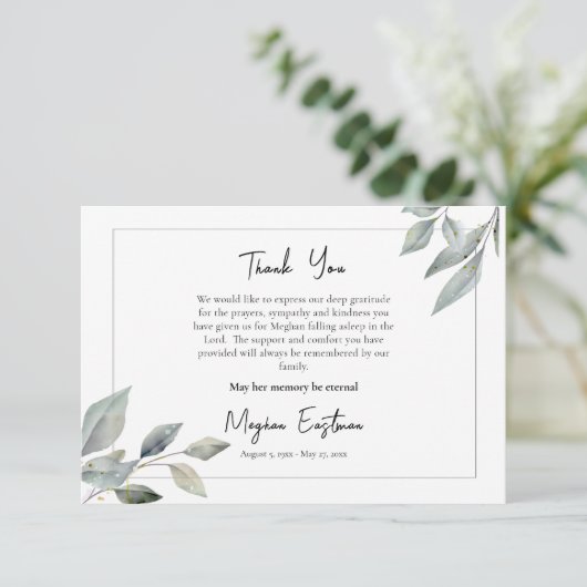 ミニマルシンプル派の緑の正統な葬儀 サンキューカード (スタンド正面)