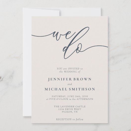 ミニマルシンプル海軍ベージュ結婚を発表 招待状 (正面)