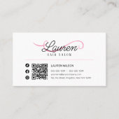 ミニマルシンプル白ピンクヘアスタイリストQRコード 名刺 (正面)