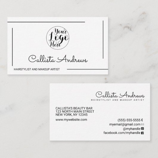 ミニマルシンプル白縁ど黒文字ロゴ 名刺 (正面/裏面)