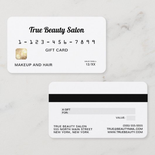 ミニマルシンプル白黒スクリプトギフトクレジット 名刺 (正面/裏面)