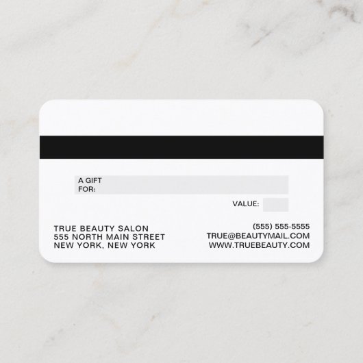 ミニマルシンプル白黒スクリプトギフトクレジット 名刺 (裏面)