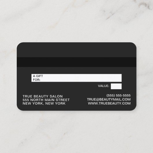 ミニマルシンプル白黒スクリプトギフトクレジット 名刺 (裏面)