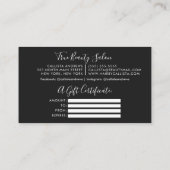 ミニマルシンプル白黒スクリプトギフト証明書 名刺 (裏面)
