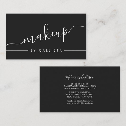ミニマルシンプル白黒スクリプトメイクアップ 名刺 (正面/裏面)