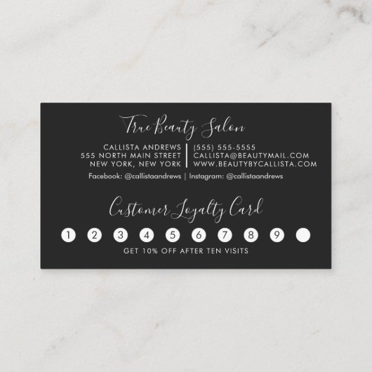 ミニマルシンプル白黒スクリプトロイヤリティ ロイヤリティカード (裏面)