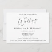 ミニマルシンプル白黒モダンスクリプ結婚ト 招待状 (正面)