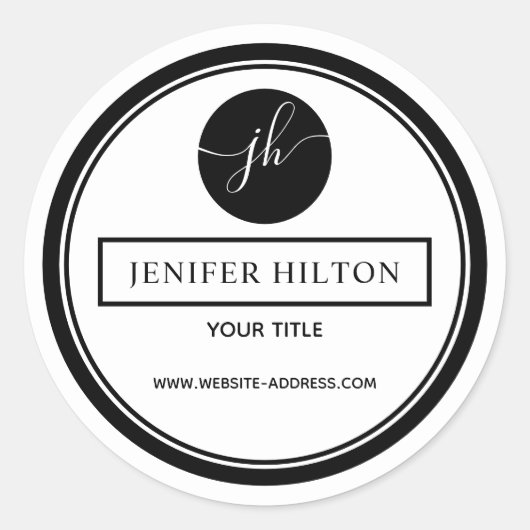 ミニマルシンプル白黒円モノグラムクラス ラウンドシール (正面)