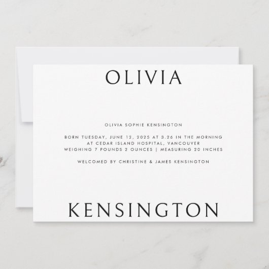 ミニマルシンプル白黒写真ベビー誕生 案内状 (正面)