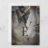 ミニマルシンプル白黒写真結婚の セーブザデート (裏面)