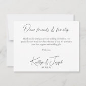 ミニマルシンプル白黒結婚スクリプト サンキューカード (裏面)