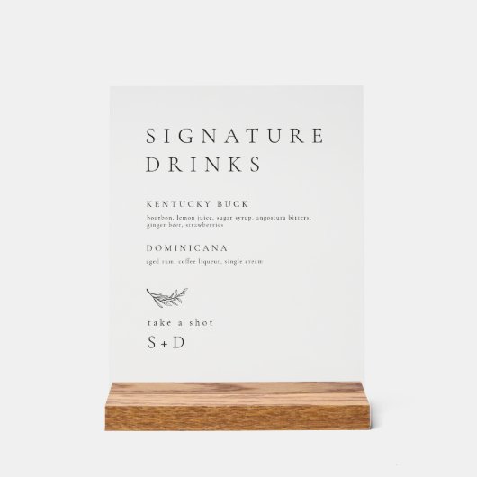 ミニマルシンプル署名ドリンク結婚のサイン アクリルサイン (正面)