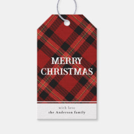 ミニマルシンプル赤バッファローのプレイドメリークリスマス ギフトタグ