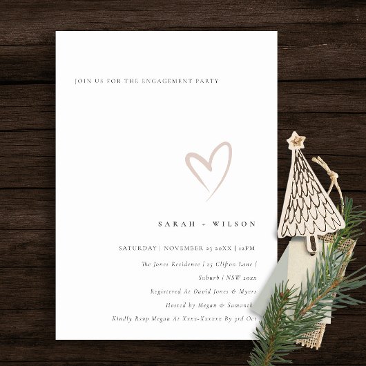 ミニマルシンプル赤面ピンクハート婚約招待状 サンキューカード