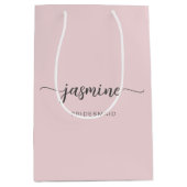 ミニマルシンプル赤面ピンクモノグラムガーリースクリプト ミディアムペーパーバッグ (正面)