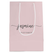 ミニマルシンプル赤面ピンクモノグラムガーリースクリプト ミディアムペーパーバッグ (裏面)