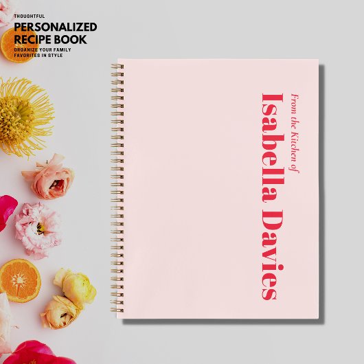 ミニマルシンプル赤面レッドモノグラム名レシピ ノートブック