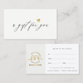 ミニマルシンプル金ゴールドハートロゴギフト証明書 名刺 (正面/裏面)