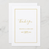 ミニマルシンプル金ゴールドブラック&ホワイト結婚ズ サンキューカード (正面/裏面)