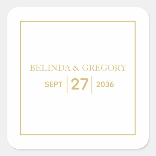 ミニマルシンプル金ゴールドブラック&ホワイト結婚ズ スクエアシール (正面)