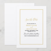 ミニマルシンプル金ゴールドブラック&ホワイト結婚ズ セーブザデート (正面/裏面)