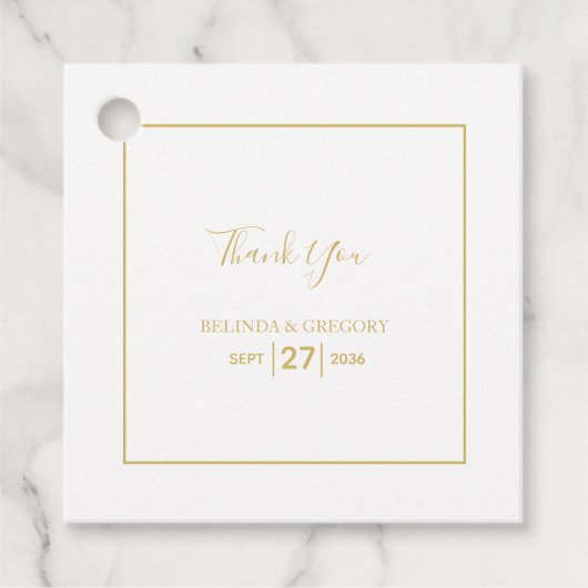 ミニマルシンプル金ゴールドブラック&ホワイト結婚ズ フェイバータグ (正面)