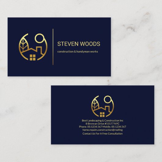 ミニマルシンプル金ゴールドラインの便利屋 名刺 (正面/裏面)