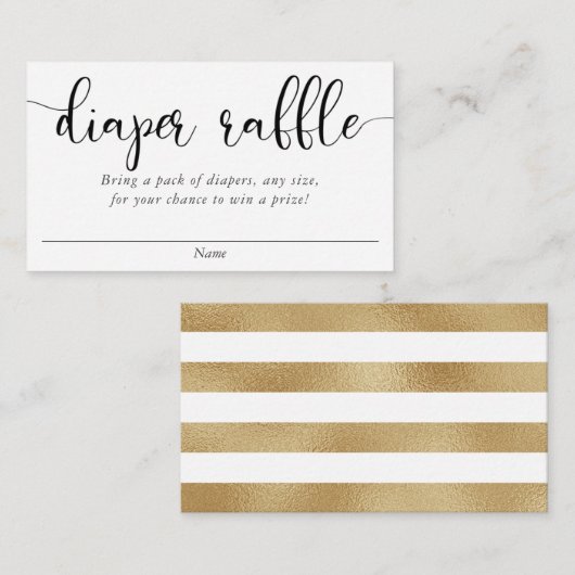 ミニマルシンプル金ゴールド白黒おむつラッフル エンクロージャーカード (正面/裏面)