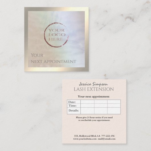 ミニマルシンプル金ゴールド箔あなたのロゴをホログラフィー 予約カード (正面/裏面)