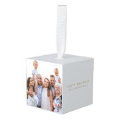 ミニマルシンプル |クリスマスファミリーフォトホリデー キューブオーナメント (正面アングル)