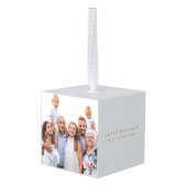 ミニマルシンプル |クリスマスファミリーフォトホリデー キューブオーナメント (裏面アングル)