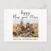 ミニマルシンプルHappy New Year Script Family Photo シーズンポストカード (正面)