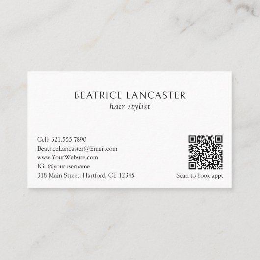ミニマルシンプルQRコードモダン美容師エレガント 名刺 (裏面)