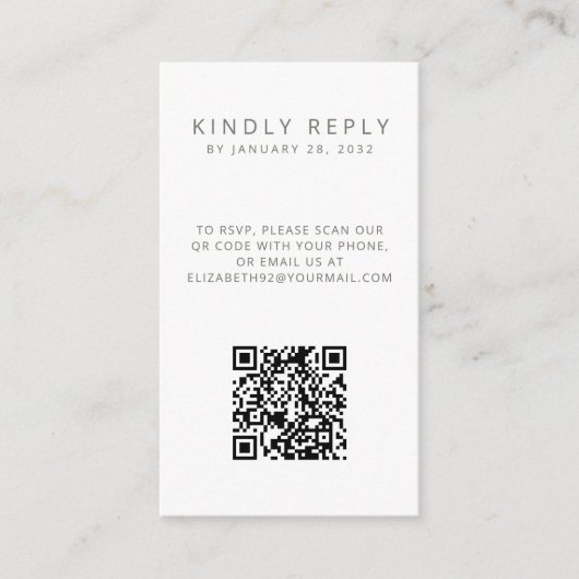 ミニマルシンプルQRコード写真RSVP エンクロージャーカード (正面)