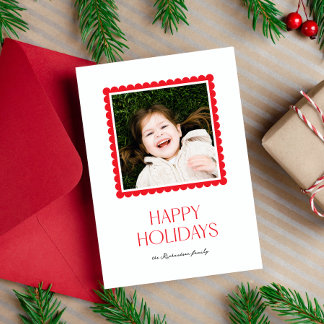 ミニマルシンプルRed Scallop Happy Holidays写真 シーズンカード
