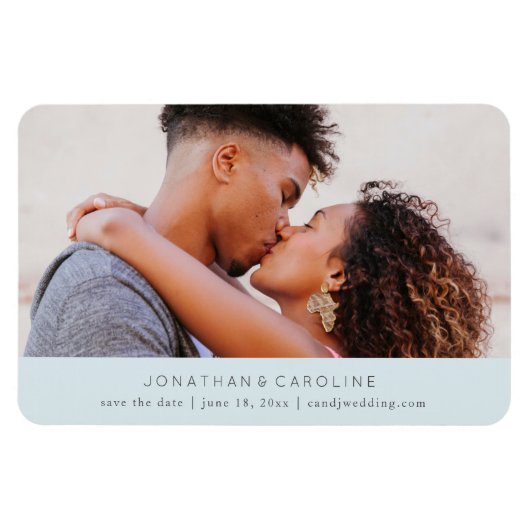 ミニマルシンプルSave the Date, Large Photo Blue マグネット (横)