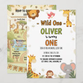 ミニマルジャングルサファリ赤ちゃんの誕生日おめでとうWild One 招待状 (正面/裏面)