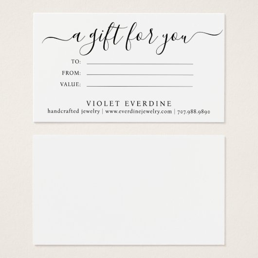 ミニマルジュエリーデザイナーギフト証明書 (正面&裏面)