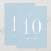 ミニマルスカイブルー結婚式テーブルナンバーカード 招待状 (正面/裏面)