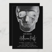 ミニマルスカルハローウィンパーティ招待状 シーズンカード (正面/裏面)