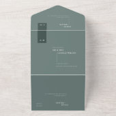 ミニマルスカンジエメラルド淡い色のセージ結婚グリーン オールインワン招待状 (外側)