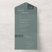 ミニマルスカンジエメラルド淡い色のセージ結婚グリーン オールインワン招待状 (内側)