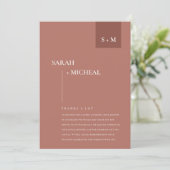 ミニマルスカンジテラコッタラストモノグラム結婚ズ サンキューカード (スタンド正面)