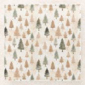 ミニマルスカンジニュートラルベージュクリスマスツリー ガラスコースター (正面)