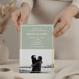 ミニマルスクリプエレガントトPhoto Sage Green結婚's 箔招待状
