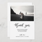 ミニマルスクリプトの結婚カップル写真 サンキューカード (正面/裏面)