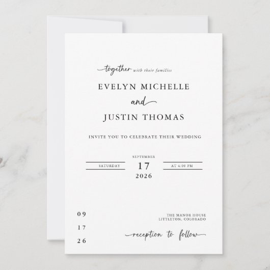 ミニマルスクリプトウェディング 招待状 (正面)